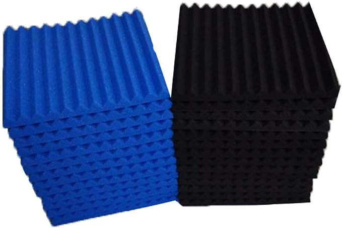 Burdurry 50 Pack Acoustic Panels Soundproof Studio Foam for Walls Sound Absorbing Panels Sound Insulation Panels Wedge for Home Studio Ceiling, 1" X 12" X 12" (Black&Blue)