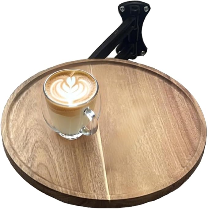 Retractable Wall Mount Folding Table, Adjustable Wall Mounted Coffee Table, Balcony Coffee Table, 13.78 Inch Round Wooden Tabletop, Acacia Brown, Adjustable Angle, Space-Saving Design (black, large)
