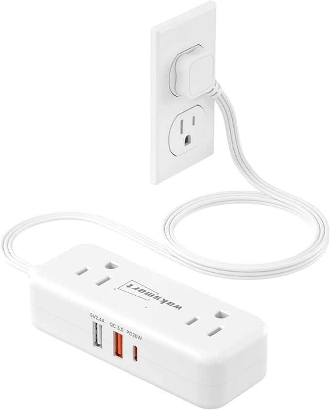 PD20W Flat Plug Power Strip -3 Ft Flat Plug Extension Cord with 4 AC Outlets 3 Quick Charging USB Ports, Flat Outlet Wall Plug Compact for College Dorm, Travel, Home, Office Desk Accessories