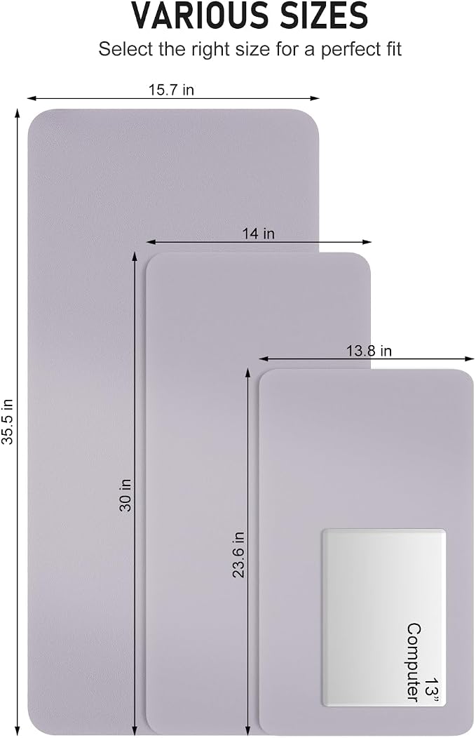 Desk Pad, 35.5" x 17" PU Leather Non-Slip Desk Mat Large Mouse Pad for Desktop, Waterproof Laptop Computer Writing Mat for Office, Home, Work, Gaming, Gray Pink
