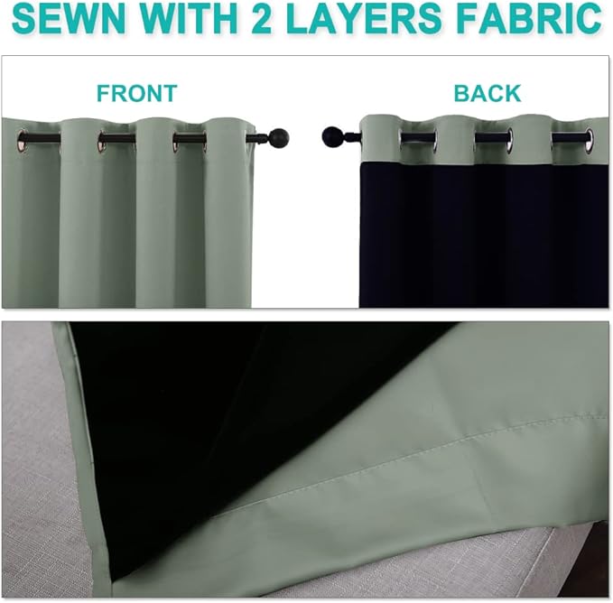 NICETOWN Greyish Green Blackout Curtains 84 inches Long, Full Light Blocking Drapes with Black Liner for Nursery, Thermal Insulated Draperies for Hall, Villa (2 Pieces, 42" Wide Each Panel)
