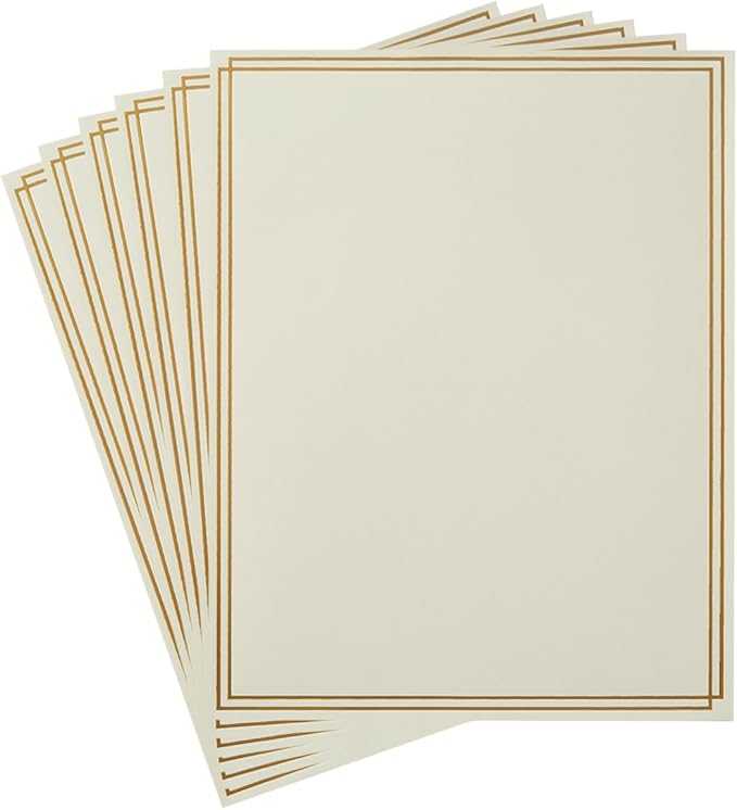60 Pack Stationery Set Paper with Gold Border, 8.5x11 Inch Paper Sheets for Writing Letters, Letter Size Writing Paper (Cream Color, 8.5x11 inches)