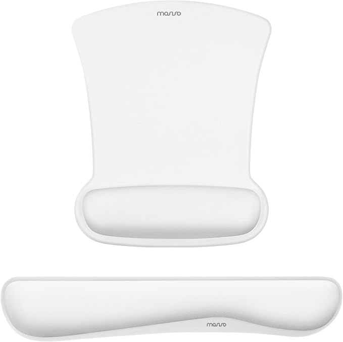 MOSISO Wrist Rest Support for Mouse Pad & Keyboard Set, Ergonomic Mousepad Non-Slip Base Home/Office Pain Relief & Easy Typing Cushion with Neoprene Cloth & Raised Memory Foam, White