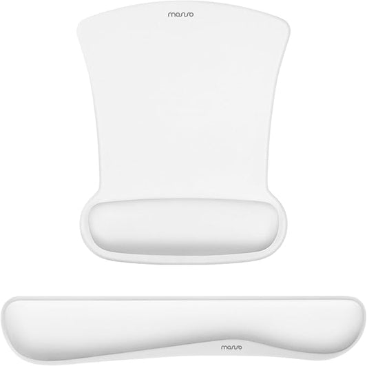 MOSISO Wrist Rest Support for Mouse Pad & Keyboard Set, Ergonomic Mousepad Non-Slip Base Home/Office Pain Relief & Easy Typing Cushion with Neoprene Cloth & Raised Memory Foam, White