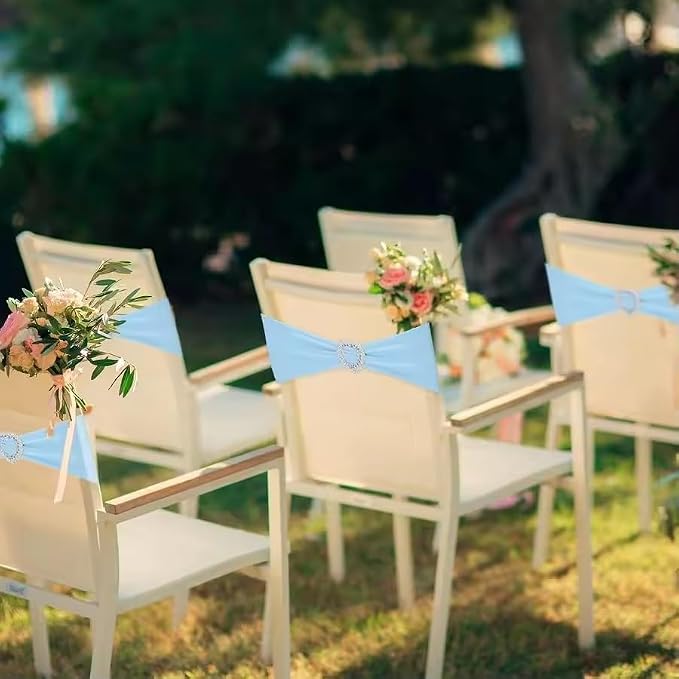 Tvoip 10PCS Chair Cover Stretch Band with Buckle Slider Sashes Bow Wedding Banquet Chair Decoration (Light Blue)