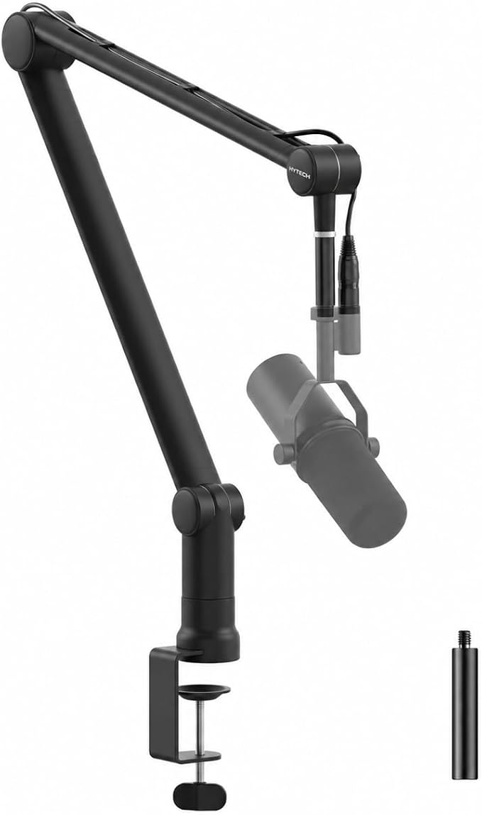 IXTECH Boom Arm Mic Stand with Extension Tube Upgraded Microphone Arm for Shure SM7B MV7 Blue Yeti Sturdy Stainless Steel Mic Arm Desk Stand Foldable Scissor Arm Microphone Mount for Podcast Gaming