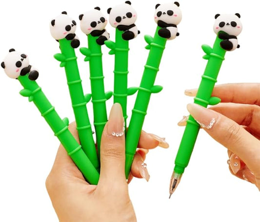 HOMEBEARJ 6 PCs Adorable Panda Pens - Eco-Friendly Panda Bamboo Gel Pens, 0.5mm Smooth Black Gel Ink Pens with Cute Panda Design, Gift Sets for Students, Classroom, Office, Teachers & Panda Lovers