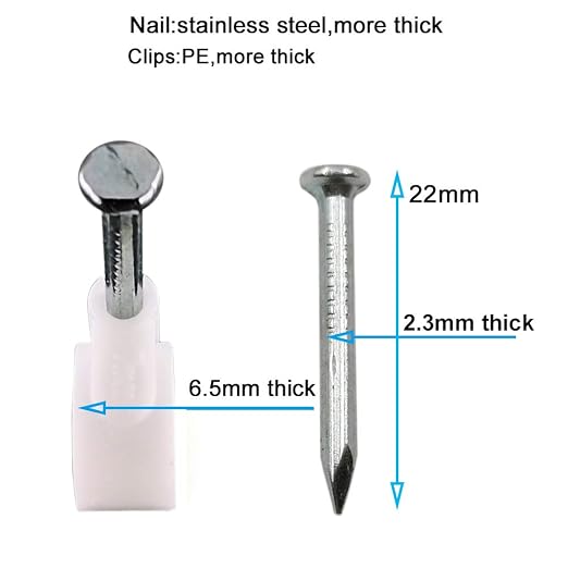 HS 7mm Ethernet Cat6 Cable Clips Clamps RG6 with Steel Nail (200 Pack),Wire Clips White for Wall,Cord Management