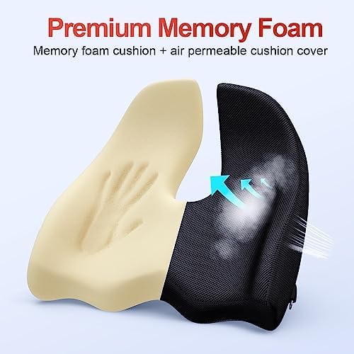Benazcap Large Ergonomic Seat Cushion Relieves Sciatica & Tailbone Pain | Ergonomic memory foam relieves sitting strain, washable slip-resistant cover, fits office, car, gaming chairs all day