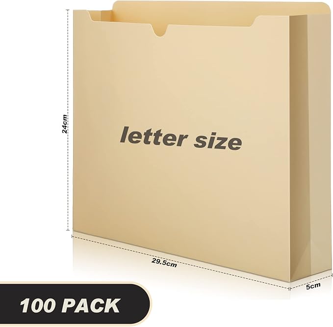 Zhehao 100 Pcs File Jackets Reinforced Straight Cut Tab Pocket Folders 2 Inch Expandable File Folder Expanding Paper Organizer with Tabs Expansion Pocket, Letter Size(Beige Color,Classic Style)