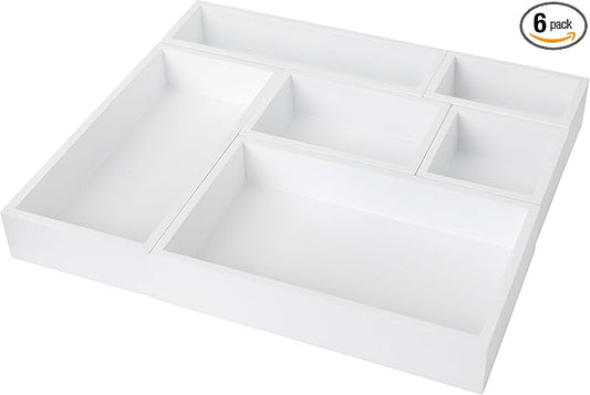 Martha Stewart Enzo Wooden Desk Drawer Organizer Set, Engineered Wood Organizers in Various Sizes, 6 Piece, White