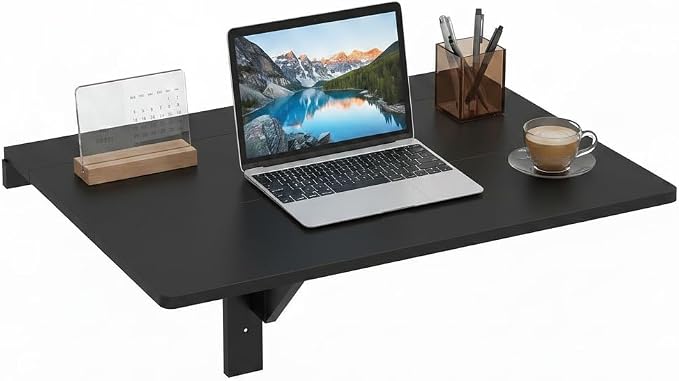 Tangkula 31.5" Wall Mounted Folding Desk, Drop-Leaf Floating Desk with Spacious Surface, Space-Saving Foldable Wall Table for Study, Bedroom, Laundry, Balcony & Small Spaces