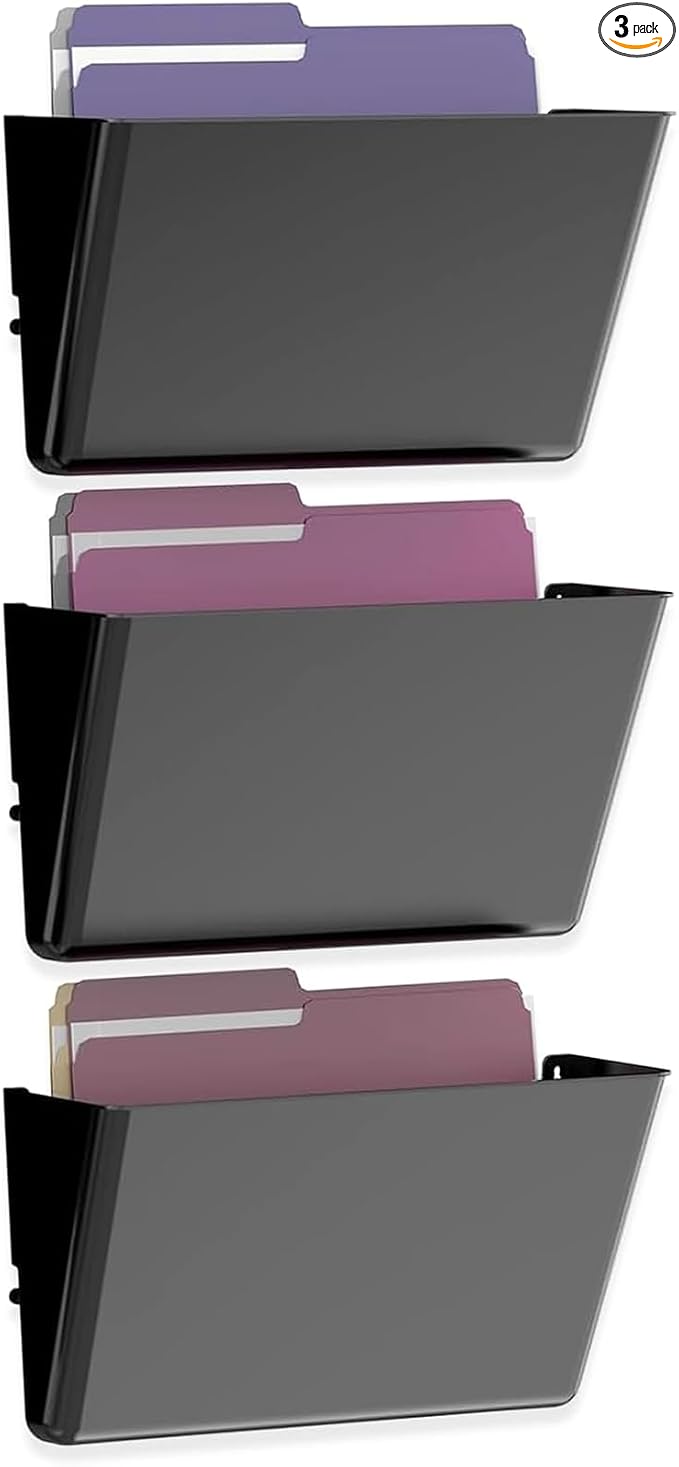MINDEPOT 3 Pockets Acrylic Wall File Organizer, Wall File Holder Black