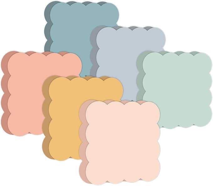 JarThenaAMCS 18 Pack Scalloped Sticky Notes Memo Pads 3 Inch Colorful Boho Wavy Self Adhesive Notepads 6 Designs for School Classroom Office Accessories Party Decor Supplies, 360 Sheets
