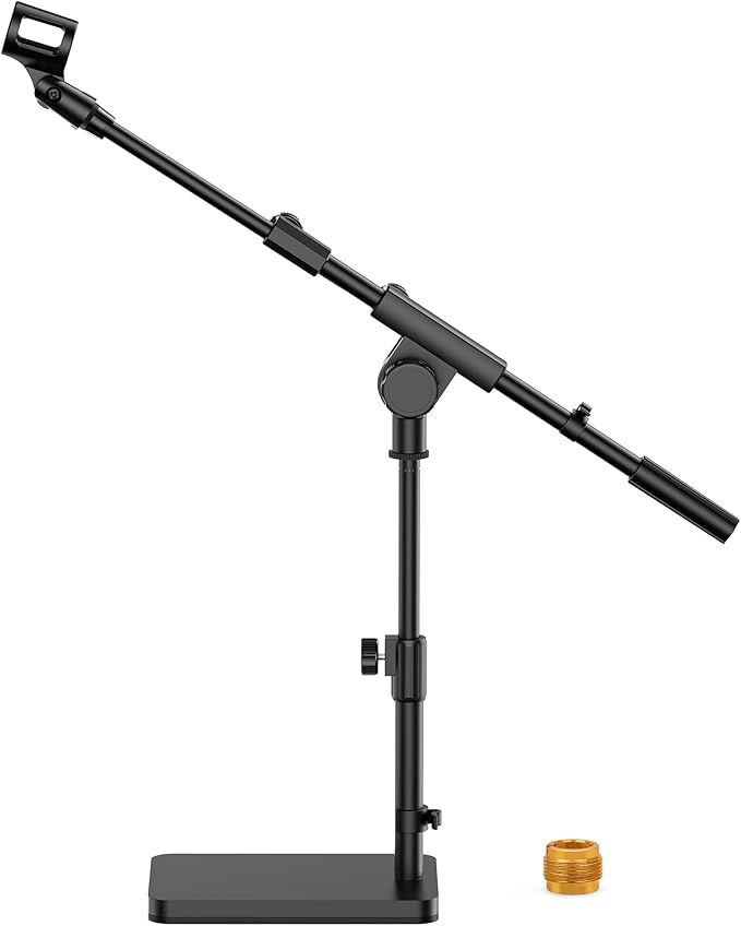 InnoGear Adjustable Desk Microphone Stand, Weighted Base Boom Arm Mic Stand, 3/8'' and 5/8'' Threaded Mounts for Blue Yeti HyperX QuadCast SoloCast Fifine, Kick Drums, Guitar Amps, Black, Large