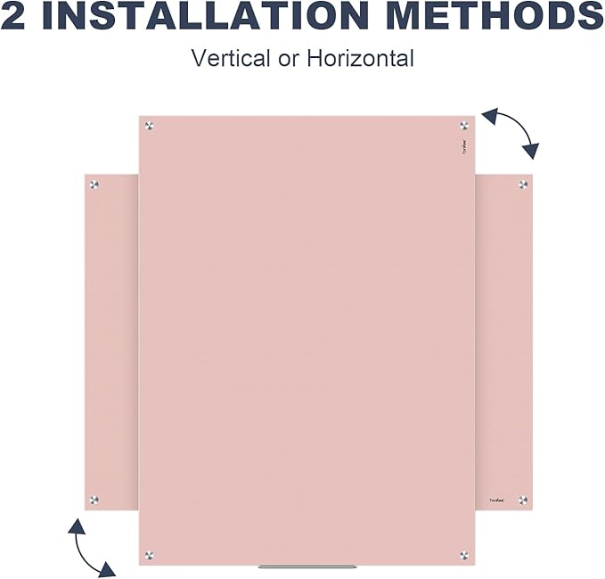 White Board Dry Erase, 48x36 Inches Magnetic Glass Whiteboard, Pink Frameless Glass Dry Erase Board for Wall Office Classroom School Home, 4x3 Feet Large White Board Wall Mounted