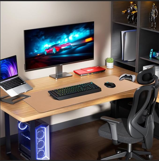 AFIING Leather Desk Pad Protector, Large Desk Mat with Natural Cork & PU Leather, Mouse Pad, Non-Slip, Waterproof Desk Writing Pad for Office and Home Blue