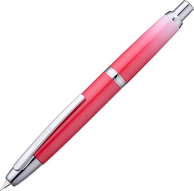 Jinhao 10 Press Fountain Pen with Box, Gradient Red Retractable Fine Nib with Ink Converter Set (Silver Clip)