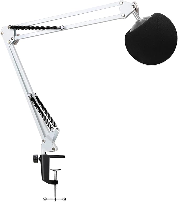 YOUSHARES Mic Stand with Pop Filter - Microphone Boom Arm Stand with Foam Cover Windscreen Compatible with white Blue Snowball iCE Mic by YOUSHARES