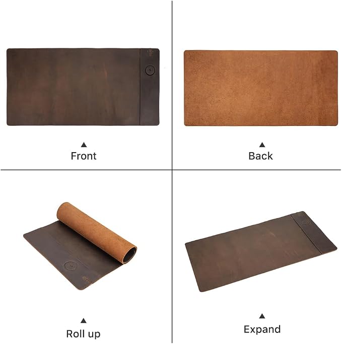 Hiram Crazy Horse Leather Desk Mat with 15W Wireless Charging - Waterproof and High-End Cowhide Texture for a Comfortable Office Experience(31in x 16in)