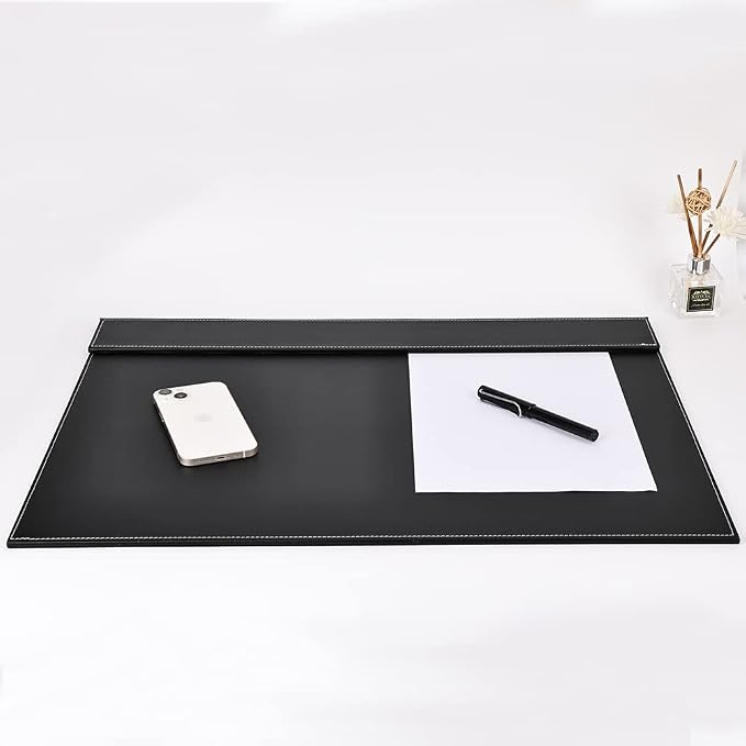 KINGFOM Ultra-Smooth PU Leather Desk Pad & Mat Office Desk Drawing & Writing Board A3/ A4 File Paper Clip Table Protector Mat on Top Large 24''x18'' (Black)