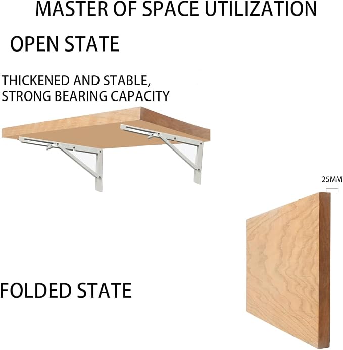 White Folding Shelf Brackets Max. Load 220 lb, Heavy Duty DIY Wall Mounted Shelf Bracket Space Saving for Table Work Bench (8 INCH-2PCS)