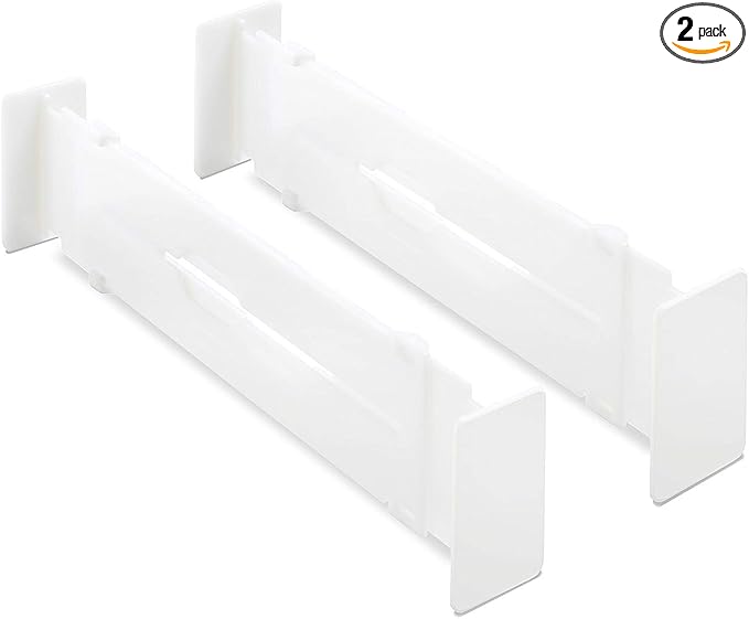 Whitmor Adjustable Organizers Drawer Dividers, Set of 2, White