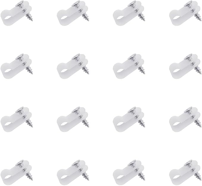 100 PCS Wiring Harness P-Style Mounting Clips, Cable Clamp R-Type, Nylon Screw Mounting Cord Fastener Clips with Screws, Cable Clamp 1/4 Black R Type for Wire Management (White)