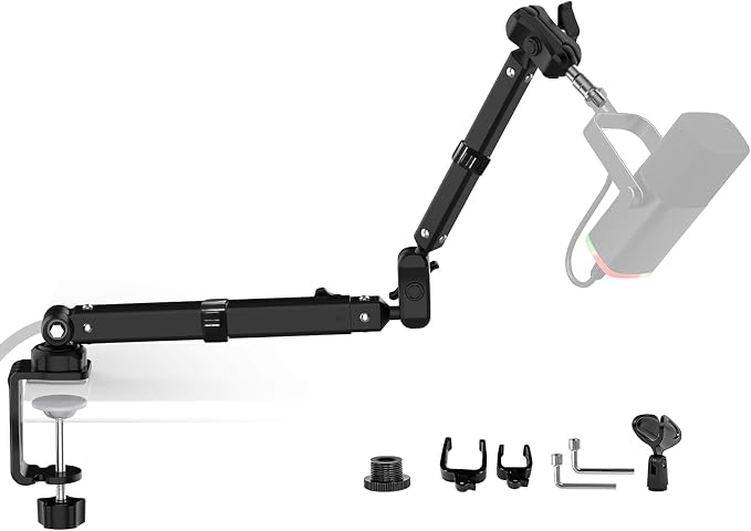 Microphone Boom Arm, 360° Rotatable Heavy Duty Stable Metal Low Profile Mic Arm Stand Desk Mount for Podcast Live Streaming Gaming Studio, with Cable Management, 3/8'' to 5/8'' Adapter