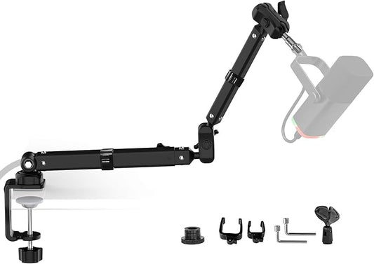 Microphone Boom Arm, 360° Rotatable Heavy Duty Stable Metal Low Profile Mic Arm Stand Desk Mount for Podcast Live Streaming Gaming Studio, with Cable Management, 3/8'' to 5/8'' Adapter