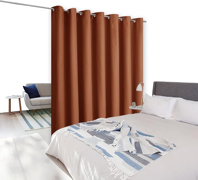 NICETOWN Burnt Orange Curtains for Sliding Glass Door, 84 inch Long, Grommet Single Curtain Panel, Sound Reducing Blackout Curtains for Bedroom/Doorway Living Cabin (8.3ft Wide by 7ft Long)