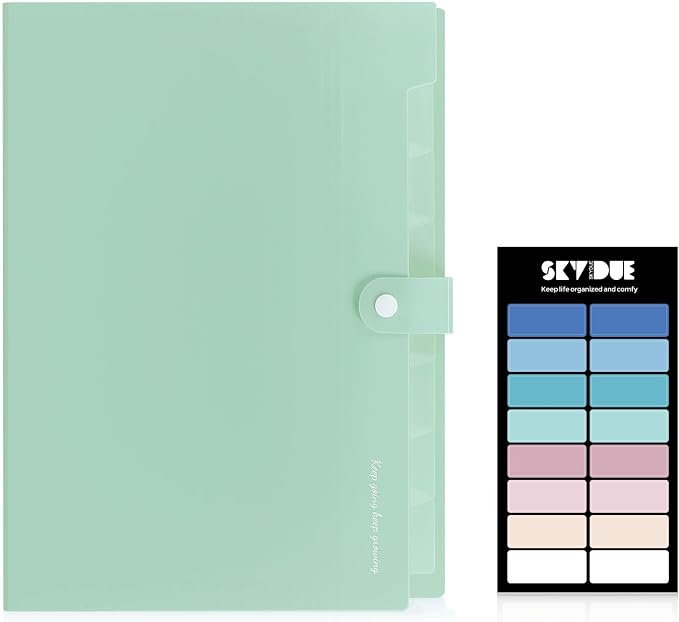 SKYDUE Accordion File Organizer, Expanding File Folder with 8 Pockets, Expandable Document Paper Receipt Organizer, Letter/A4 Size Filing Folder School Office Supplies Turquoise Green