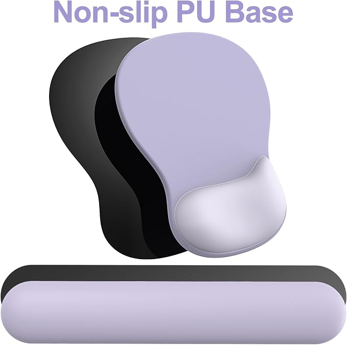 Ergonomic Mouse Pad with Wrist Rest and Keyboard Wrist Rest, Gel Mousepad and Wrist Rest for Computer Keyboard, Pain Relief, Non-Slip PU Base, Mouse Pad with Wrist Support for Gaming, Office, Purple
