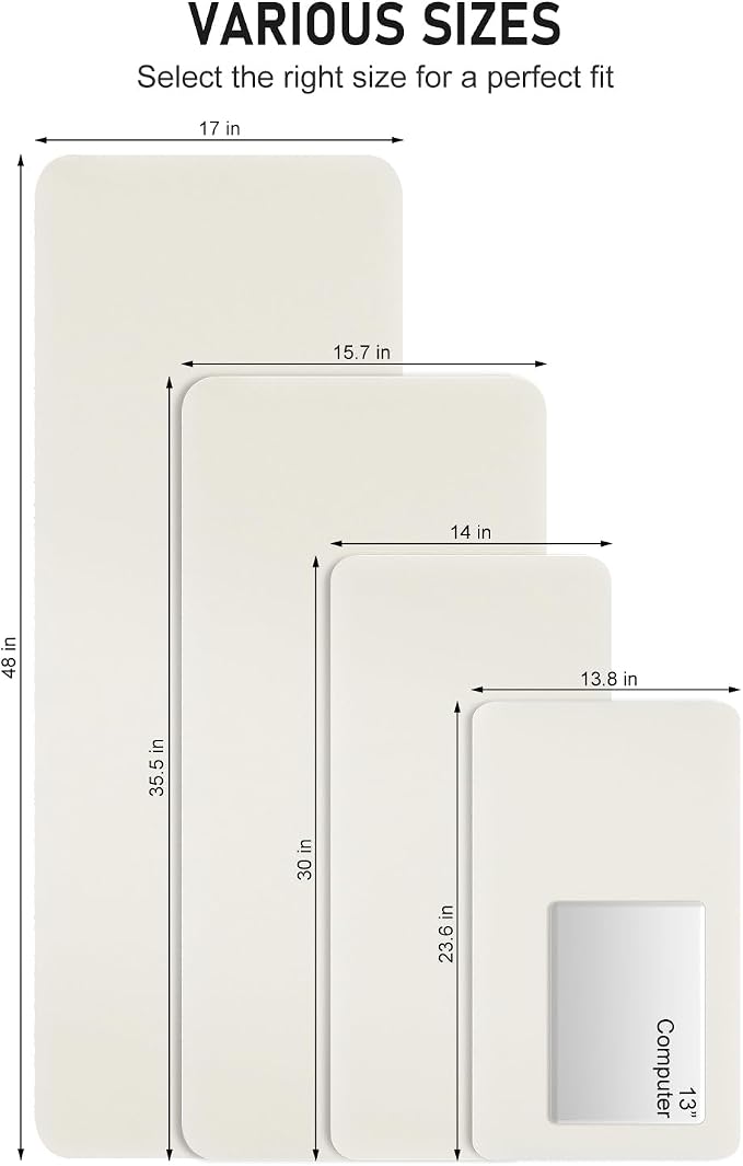 Desk Pad, 48" x 17" PU Leather Non-Slip Desk Mat Large Mouse Pad for Desktop, Waterproof Laptop Computer Writing Mat for Office, Home, Work, Gaming, Ivory White