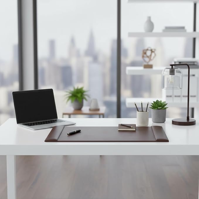 Dacasso Bonded Pad with Side Rails Luxury Leather Desk Blotter for Writing, 30 x 18 (Dark Brown)