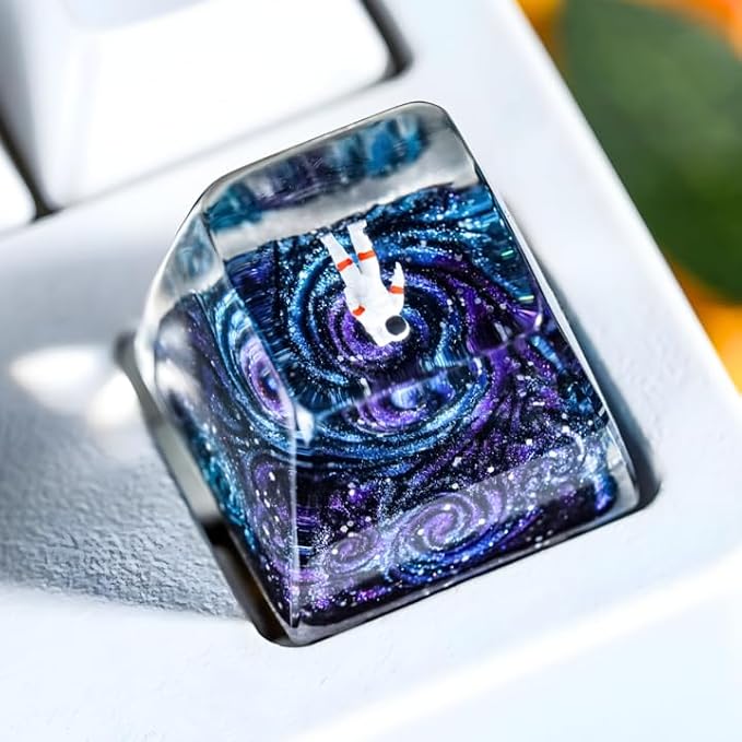 Galaxy Astronaut Artisan Keycap - 1U ESC, R1 SA Profile Custom Handmade Resin Cherry MX Switch Key Cap Mechanical Keyboard, Cool Tech Gifts for Men, Dad, Father, Gamer, Space Lover