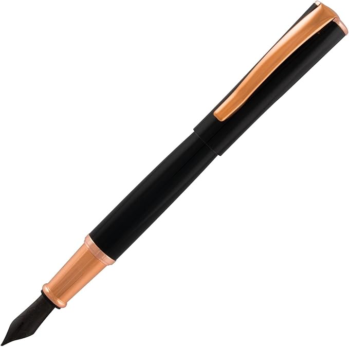Monteverde USA Impressa Fountain Pen Black with 18 Karat Rose Gold Trim - Medium Point - JoWo German Nib