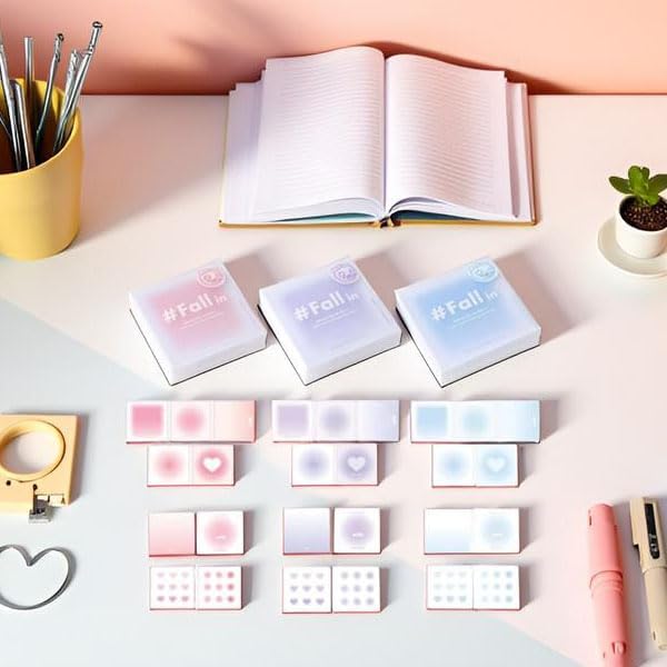 1 Box of Random Color Dreamy Gradient Colored Sticky Notes, Adhesive Mini Memo Pads, Holder for School Office Hospital,Self-Stick Aesthetic Notes,Kawaii Office Desk Supplies,Writing Pads