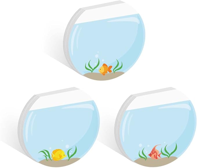 Cute Fishbowl Sticky Note Pad Assortment/Set of 3 Round Flat Top Tropical Fish Note Pads / 3.5" Colorful Sticky Notes / 50 Sheets Per Pad/Made in USA