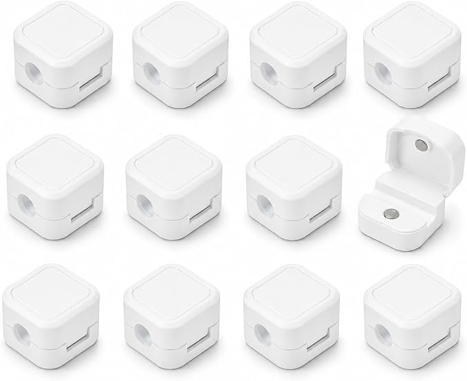 Magnetic Cable Clips, 12 Pack Self Adhesive Cord Organizer Holders for Desk, Nightstand, Office & Car, Cable Management for Charging Cords, USB Cables & Headphones Black or White (White)