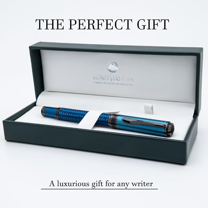 Monteverde Innova Formula M Fountain Pen, Blue - Broad Nib, Premium PVD Coated Pen, Refillable, JoWo Stainless Steel Nib, Luxury Gift Box