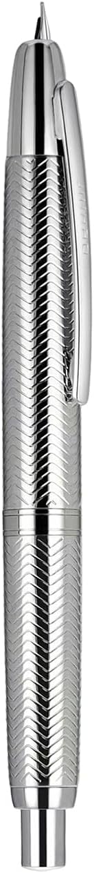 Jinhao 10 Retractable Fountain Pen, Wavy Silver Chromium F Writing Pen with Converter and Pen Box
