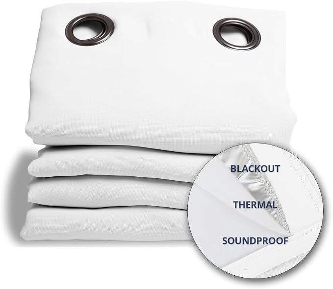 Moondream DecibelControl™ 3-in-1 Soundproof Curtain | Noise Reduction | Thermal Insulation | 100% Blackout | Patented Technology | Made in Europe | Grommet | 55" W x 63" L | White - Snow MC720