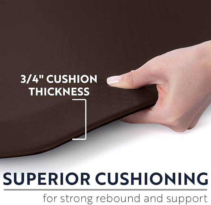 KANGAROO Anti Fatigue Mats for Kitchen Floor, 48x20, Reduce Foot, Knee, Back Pressure, 3/4 Inch Thick Cushioned Ergonomic Mat, Waterproof Comfort Rug for Under Sink, Standing Desk, Store Floors, Brown