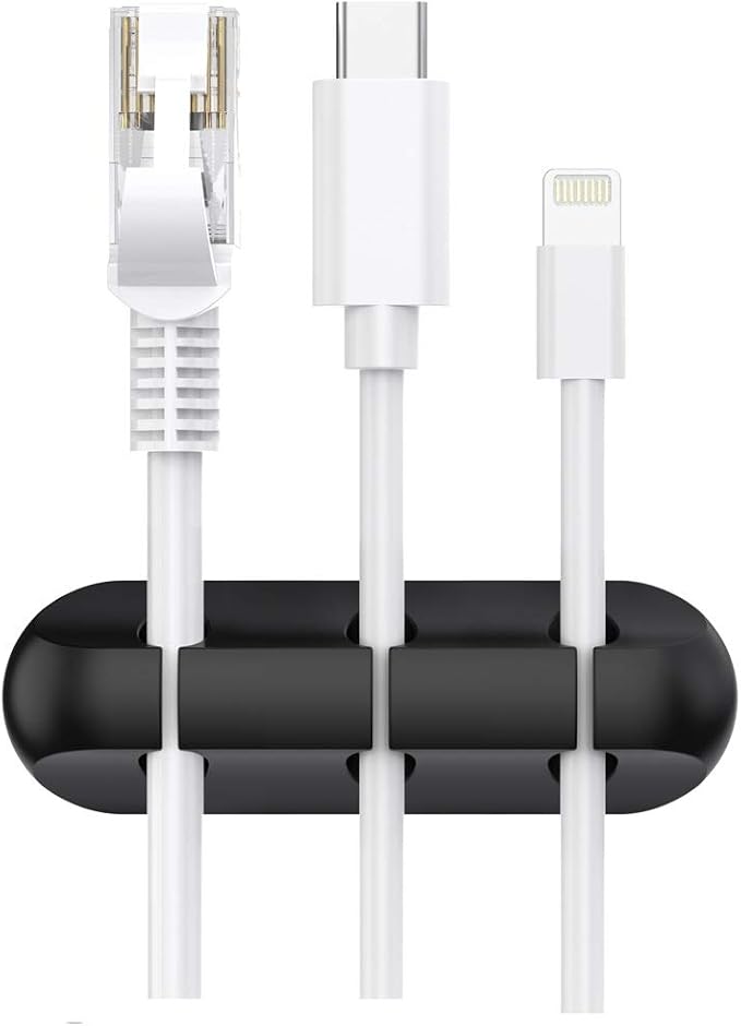 SOULWIT Cable Holder Clips, 3-Pack Cable Management Cord Organizer Clips Silicone Self Adhesive for Desktop USB Charging Cable Nightstand Power Cord Mouse Cable Wire PC Office Home - Black