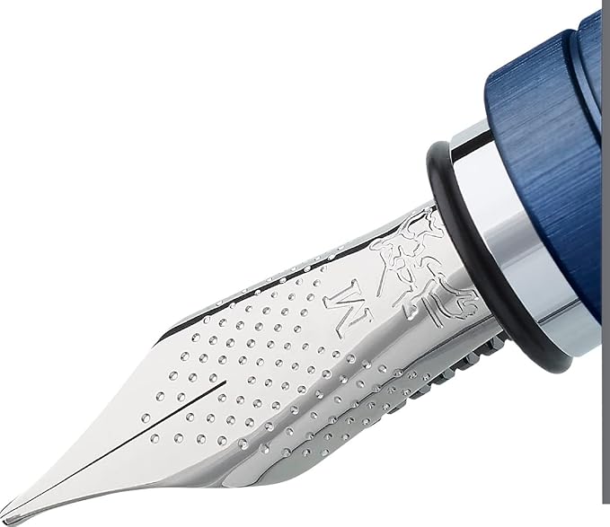 Faber-Castell Essentio Aluminum Blue Fountain Pen - Broad Nib with Black Ink - Fine Writing Instruments