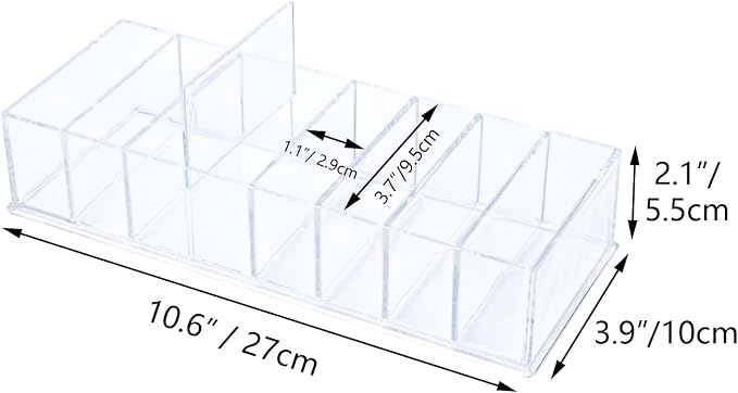 NatSumeBasics Clear Drawer Organizer 8-Section Desk Compartment Acrylic Tray Holder for Storage Cards Notepads and Office Accessories Supplies (Medium)