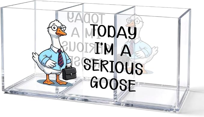 Today I'm a Serious Goose 3 Slot Acrylic Pen Holder Desk Organizer | Silly Goose Office Desk Organizer Accessories, Sarcastic Office Gifts for Coworker, Employee Appreciation Gifts