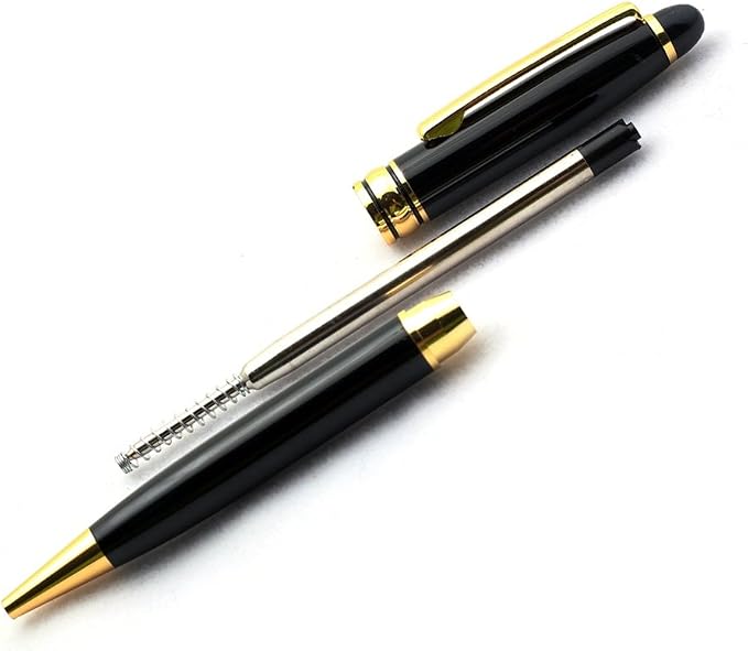 Free Engraving – Personalized Roller Ballpoint Pen, Refillable Black Ballpoint Pen with Gold Trim, Single-Color Design, Retractable Medium Refill, Classy Gift Box