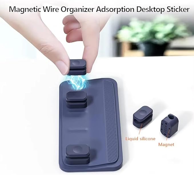Magnetic Cable Organizer (Minimalist) | Premium Silicone Desktop Cord Management Set | Versatile Magnetic Clips for Home, Office & Workspace | Strong Adhesion, Tidy Desk Solution (Black)